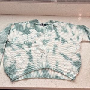 Mint Green Tie-Dye V-Neck Sweater